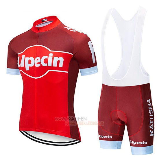 Katusha Alpecin Kurzarmtrikot 2019 und Kurze Tragerhose Rot Wei